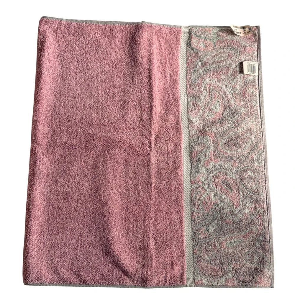 Royal Velvet Fieldcrest Paisley Bath Towel 49x27.5 Pink Grey 100% Cotton VTG USA